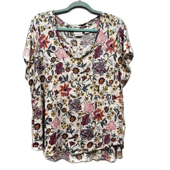 Rachel Zoe Tops - Rachel Zoe Top 100% Linen Floral Scoop Neck Short Sleeve Resort Women 1X Plus